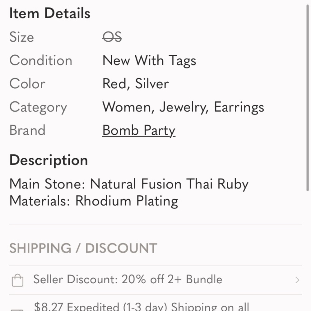 Bomb Party Blooming Wonder Lab Ruby Rhodium Plated Dangle Earrings new in box - Picture 6 of 7